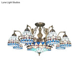 Blue Stained Glass Tiffany Pendant Lamp With 7/9 Light Cone Ceiling Chandelier