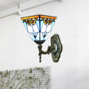 Blue Stained Glass Tiffany Victorian Sconce Lamp: Pyramid Study Room Wall Light