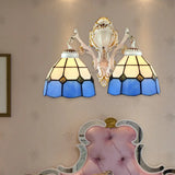Blue Stained Glass Wall Light With Dome Shade For Corridor - Lodge-Inspired Lighting