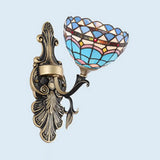 Blue Stained Glass Wall Sconce - Baroque/Flower/Gem/Magnolia Pattern Tiffany Design 1 Light Indoor