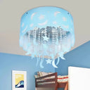 Blue Star & Moon Led Flush Mount Ceiling Light With Crystal Bead For Kids’ Bedroom