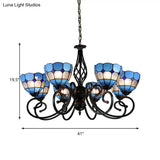 Blue Tiffany Grid Dome Ceiling Light With 6/8 Lights - Perfect Bedroom Lighting