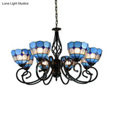 Blue Tiffany Grid Dome Ceiling Light With 6/8 Lights - Perfect Bedroom Lighting