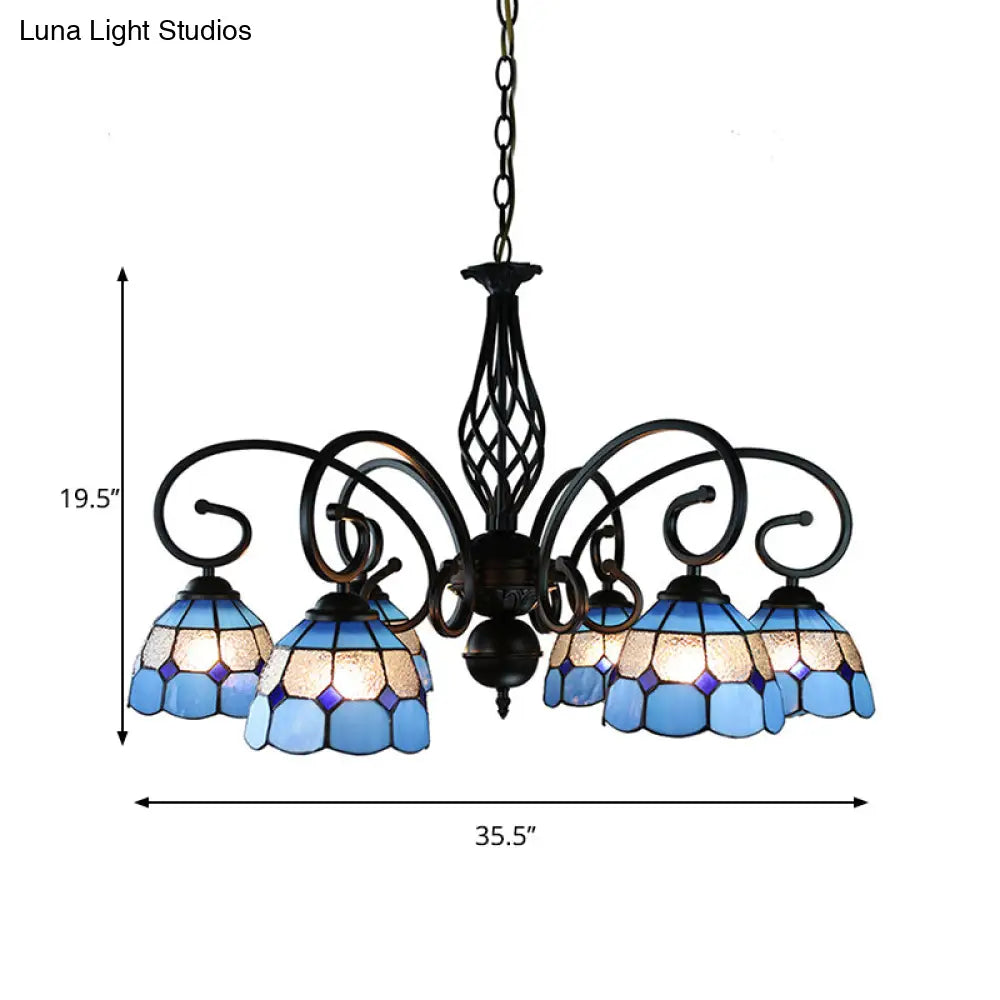 Blue Tiffany Grid Dome Ceiling Light With 6/8 Lights - Perfect Bedroom Lighting