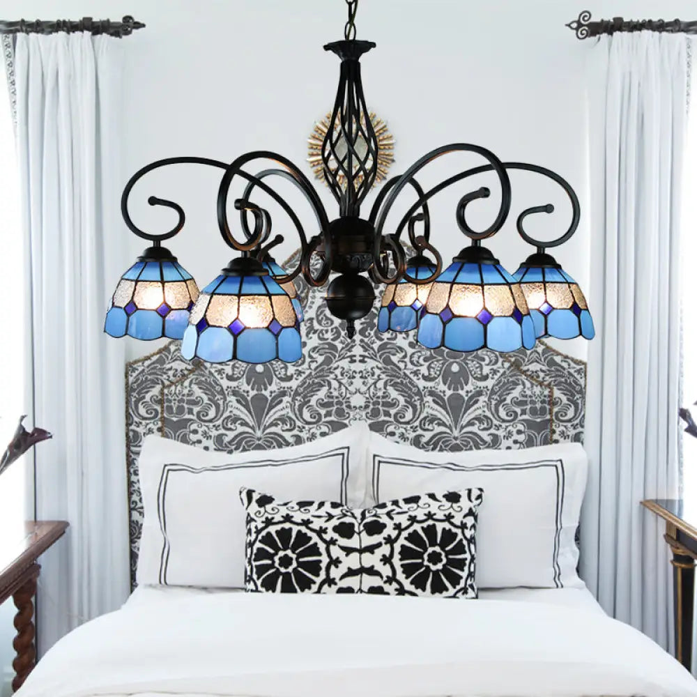 Blue Tiffany Grid Dome Ceiling Light With 6/8 Lights - Perfect Bedroom Lighting 6 /