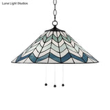 Blue Tiffany-Style Cone Pendant Light Fixture With Stained Art Glass - 16’/19.5’ W Single Head