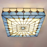 Blue Tiffany Style Stained Glass Flushmount Light - 1 Fixture For Dining Room (12/16 W) / 12