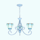 Blue/White Conical Hanging Chandelier - Metal Chain Tiffany 3-Light Stained Glass Drop Ceiling