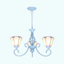 Blue/White Conical Hanging Chandelier - Metal Chain Tiffany 3-Light Stained Glass Drop Ceiling