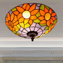Blue/White Sunflower Tiffany Stained Glass Flush Mount Ceiling Light With 2/3 Bulbs - 12’/16’ W