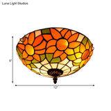 Blue/White Sunflower Tiffany Stained Glass Flush Mount Ceiling Light With 2/3 Bulbs - 12’/16’ W