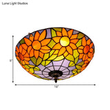 Blue/White Sunflower Tiffany Stained Glass Flush Mount Ceiling Light With 2/3 Bulbs - 12’/16’ W