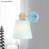 Blue/White/Yellow Macaron Fabric Conical Wall Light Fixture: Unique Sconce Design With Straight Arm