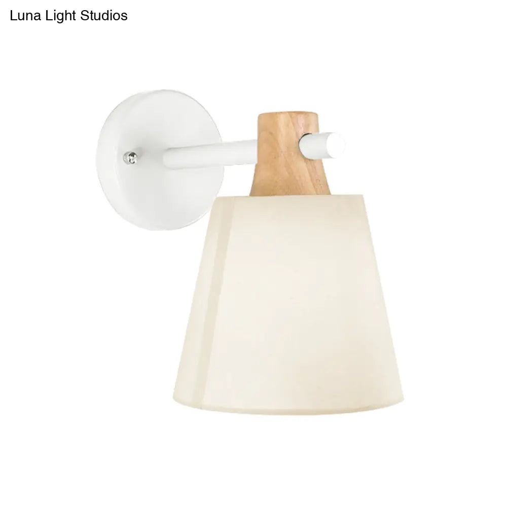 Blue/White/Yellow Macaron Fabric Conical Wall Light Fixture: Unique Sconce Design With Straight Arm