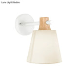 Blue/White/Yellow Macaron Fabric Conical Wall Light Fixture: Unique Sconce Design With Straight Arm