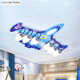 Blue Wood Jet Ceiling Light Fixture With 6 Cartoon Bulbs - Perfect For Child’s Room