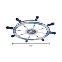 Blue Wood Kids Style Led Flush Mount Ceiling Light For Bedrooms With Rudder Design / 21.5’ White