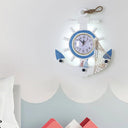 Blue Wood Led Kids Anchor Wall Sconce Light For Bedroom Warm/White Lighting White /