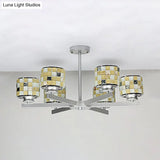 Blue/Yellow Glass Mosaic Ceiling Light With Chrome Finish - Modern 6-Light Hanging Chandelier