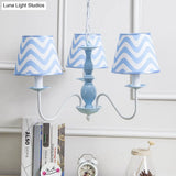Blue Zig Zag Pendant Light With Fabric Shade - Modern Chandelier For Child Bedroom