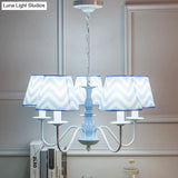Blue Zig Zag Pendant Light With Fabric Shade - Modern Chandelier For Child Bedroom