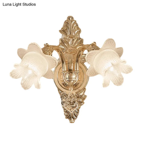 Bluebells Frosted Glass Wall Sconce In Gold For Traditional Family Room