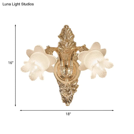 Bluebells Frosted Glass Wall Sconce In Gold For Traditional Family Room