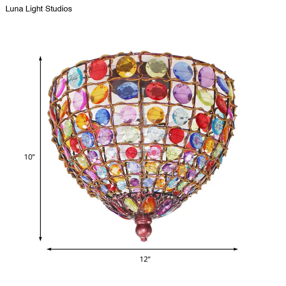 Bohemia Style Iron 3-Light Flush Mount Ceiling Fixture With Weathered Copper Finish And Glass Stands