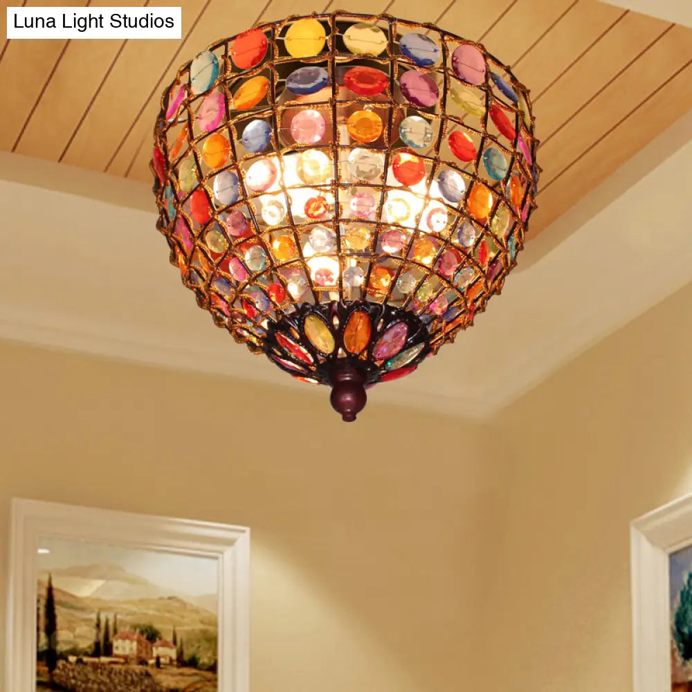 Bohemia Style Iron 3-Light Flush Mount Ceiling Fixture With Weathered Copper Finish And Glass Stands