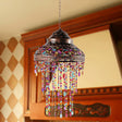 Boho Stained Glass Pendant Copper Lamp - Bowl Dining Room Down Light With Beaded Drape