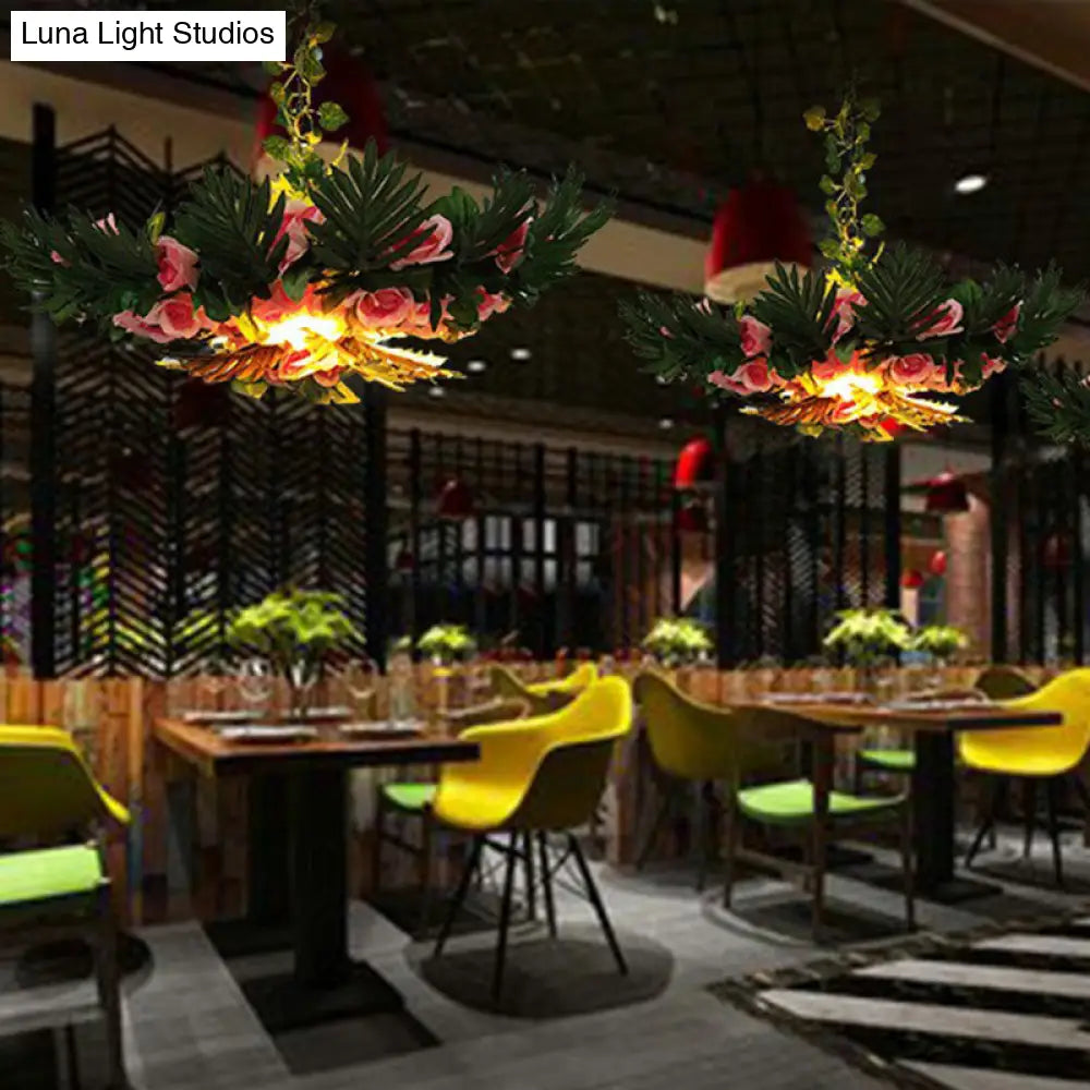 Botanic Green Metal Ceiling Chandelier - Loft Style Hanging Light For Artificial Restaurant