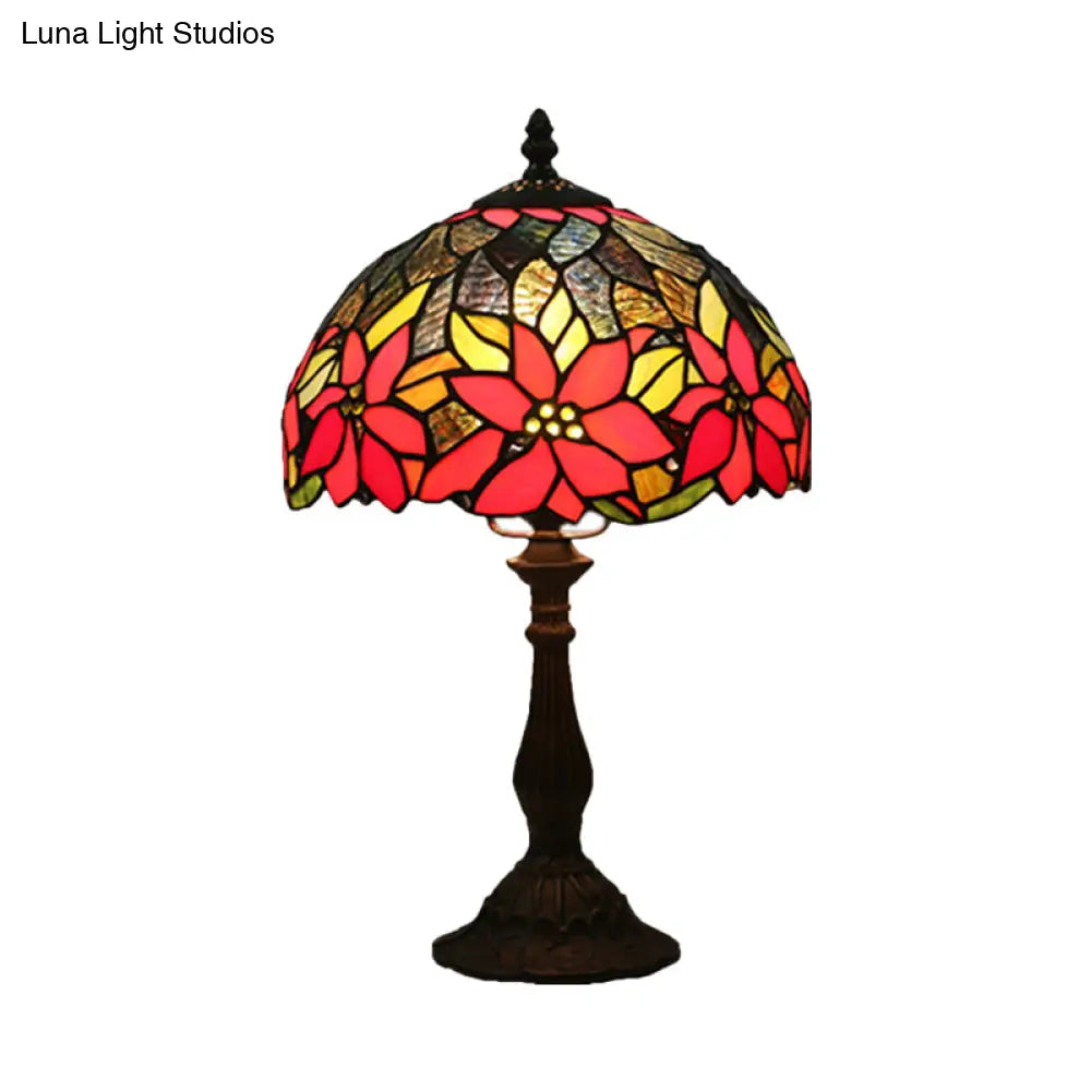 Bowled Beauty: Mediterranean Flower Patterned Desk Lamp In Bronze