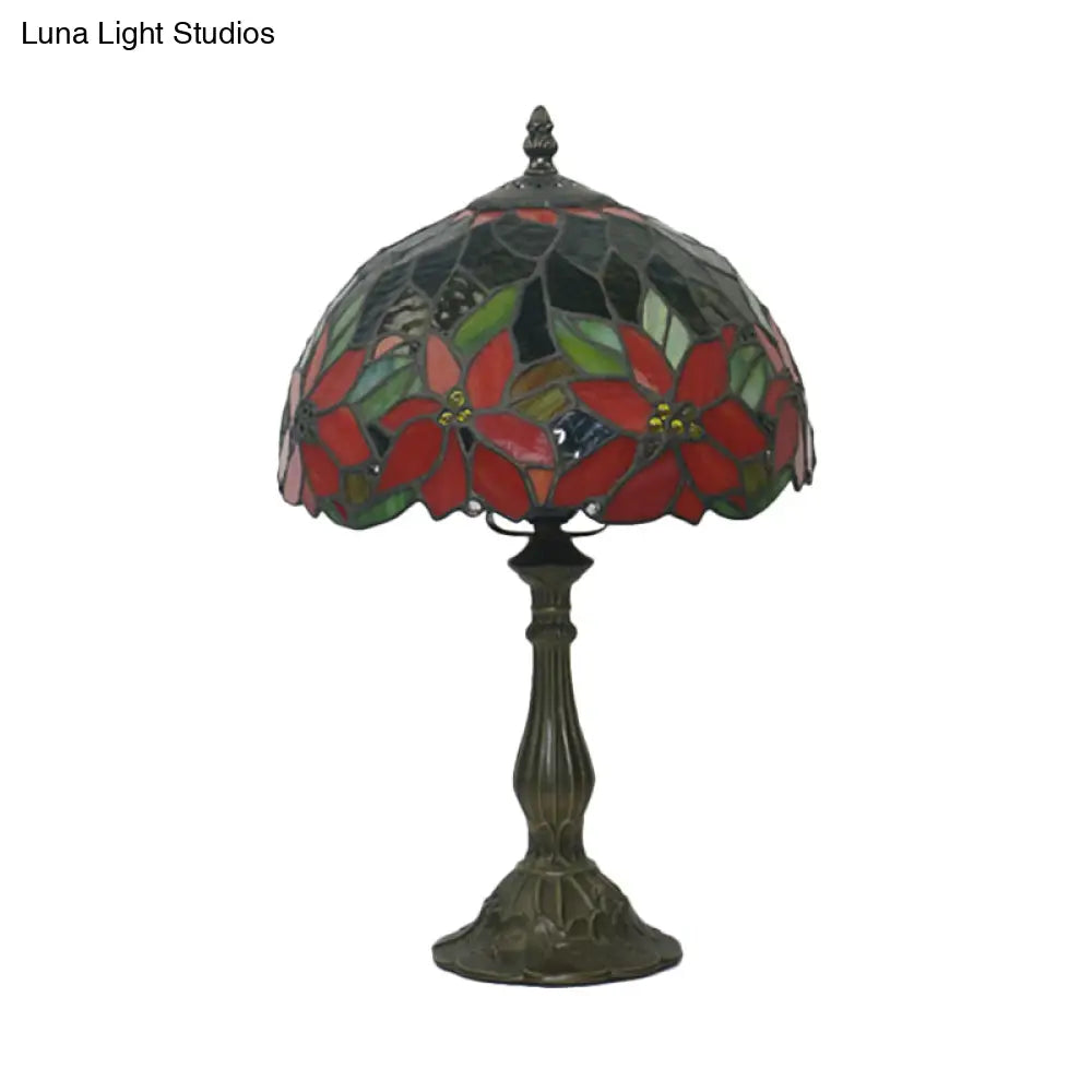 Bowled Beauty: Mediterranean Flower Patterned Desk Lamp In Bronze