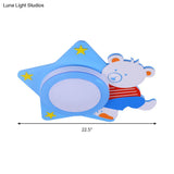 Boys’ Cartoon Bear Wood Animal Blue Led Ceiling Light