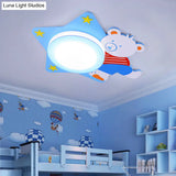 Boys’ Cartoon Bear Wood Animal Blue Led Ceiling Light