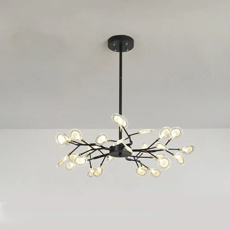 Branch-Like Wireframe Led Chandelier: Modern Metal Hanging Light For Living Room 30 / Black B