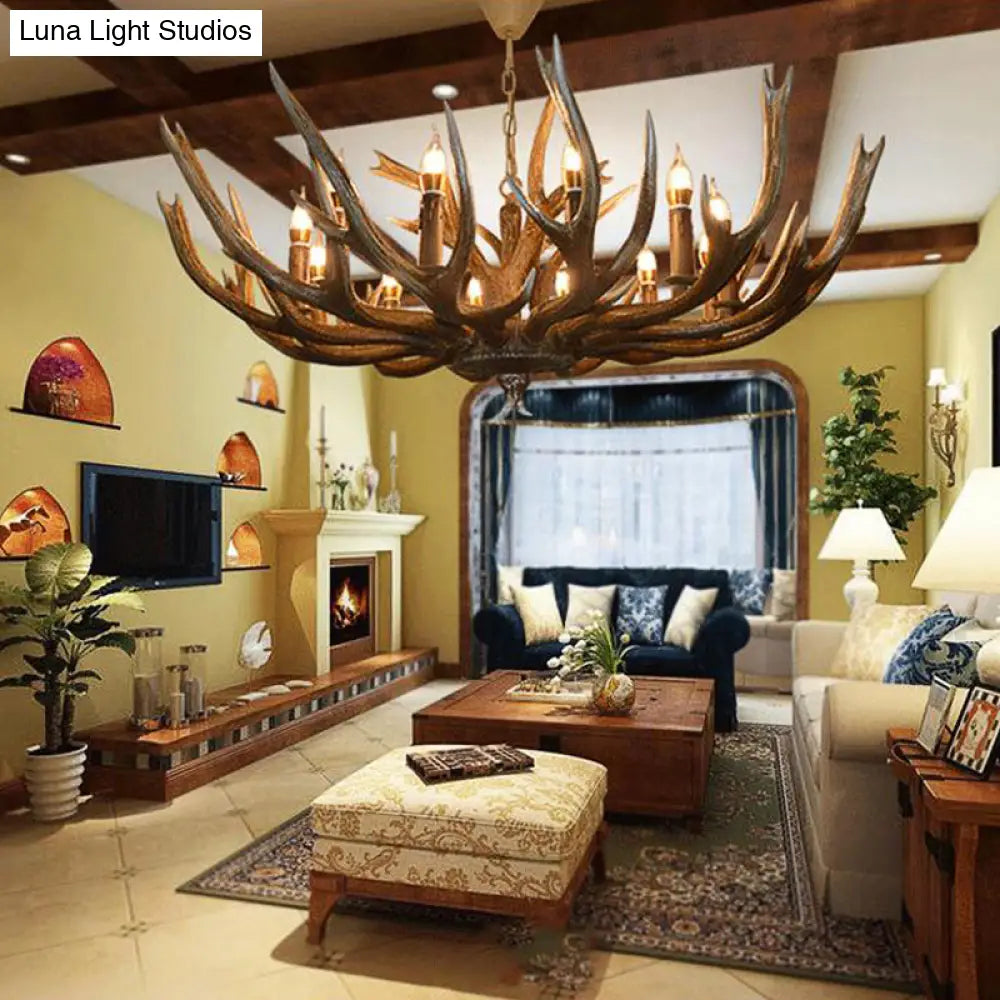Branch Resin Pendant Chandelier - Cottage Style Hanging Ceiling Light (6/8/12 Heads) Elegant Brown