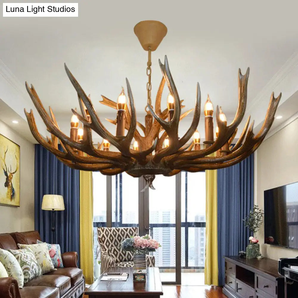 Branch Resin Pendant Chandelier - Cottage Style Hanging Ceiling Light (6/8/12 Heads) Elegant Brown