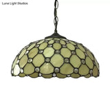 Brass 1-Head Tiffany Glass Pendant Light With Jewel - Multiple Sizes Available