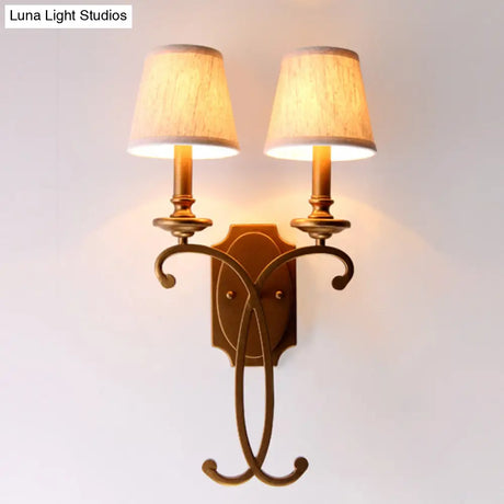 Brass 2-Light Country Cone Sconce For Bedroom Wall Mount