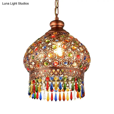 Brass 3-Head Metal Dome Chandelier Pendant For Corridors