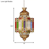 Brass 4-Head Art Deco Corridor Chandelier With Metallic Castle Suspension