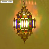 Brass 4-Head Art Deco Corridor Chandelier With Metallic Castle Suspension