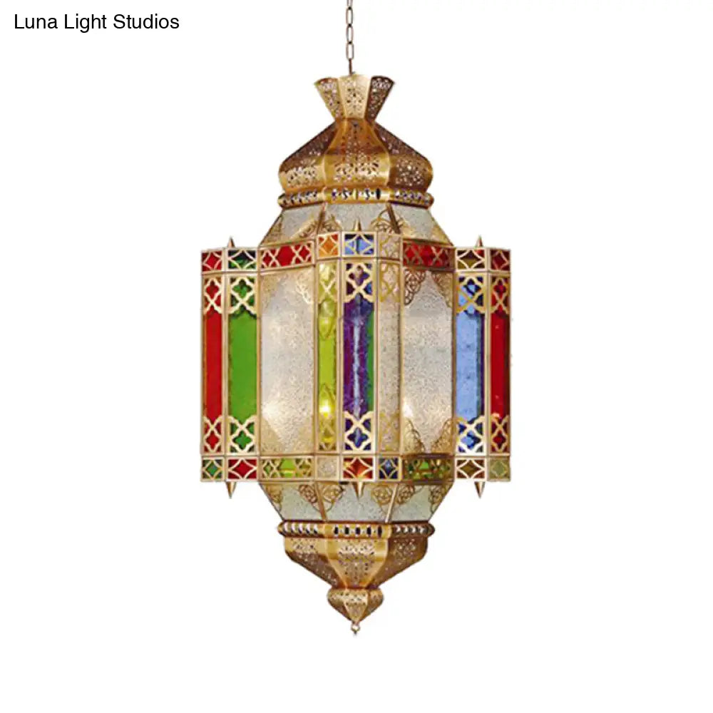 Brass 4-Head Art Deco Corridor Chandelier With Metallic Castle Suspension