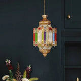 Brass 4-Head Art Deco Corridor Chandelier With Metallic Castle Suspension