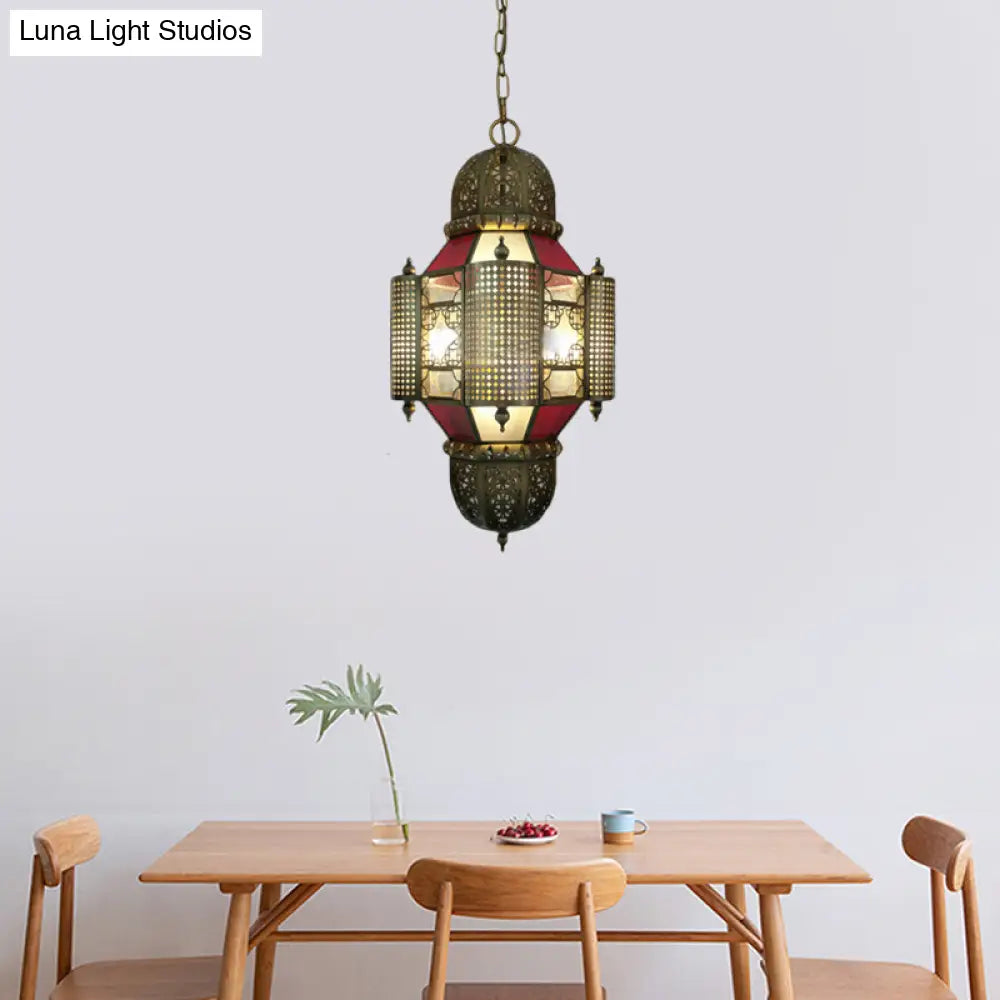 Brass Arabian Lantern Pendant Light - 3-Head Chandelier Fixture For Restaurants