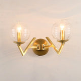 Brass Ball Sconce Light With Ribbed Glass Shade - Simple Wall Mount Lamp 2 /