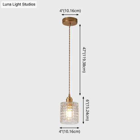 Brass Bedside Pendant Lamp With Clear Glass Shade