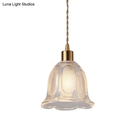 Brass Bedside Pendant Lamp With Clear Glass Shade