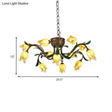 Brass Chandelier Light Fixture - 12-Bulb Korean Garden Led Drop Pendant For Dining Room
